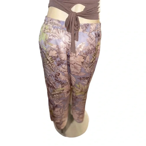 Women's XL Floral Wide-Leg Crop Pants Tassel Drawcord Pull-On - Picture 9 of 9